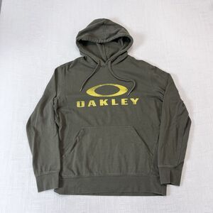 Y2K Oakley Logo Spell Out Hoodie Sweatshirt Medium Green Cyber Skater Grunge